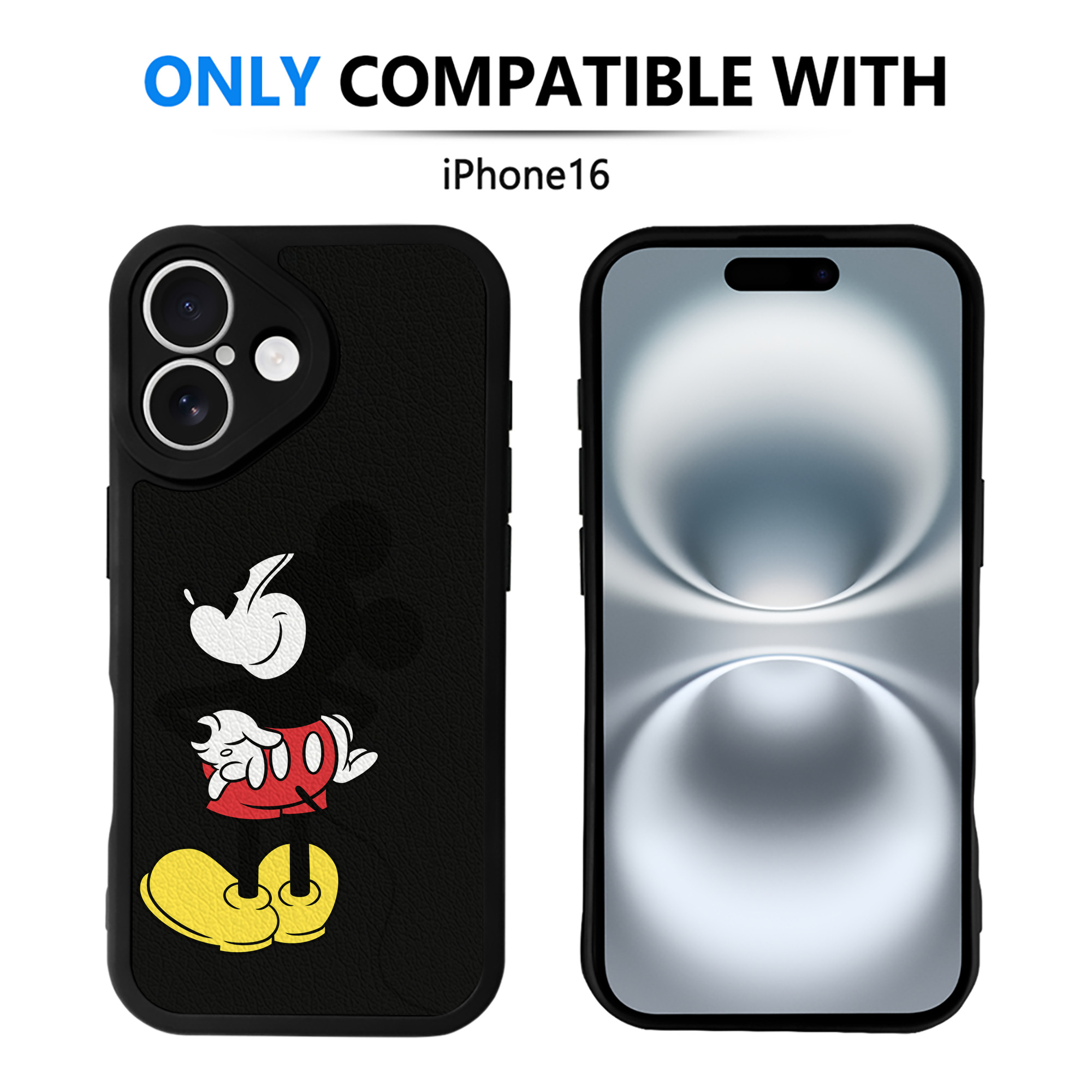 （画像用） ミッキーマウス Mickey Mouse 【iPhone 16シリーズ対応】シリコンスマホケース（レザー調） 材質：シリコン